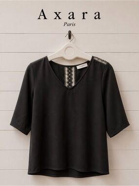 AXARA Paris black blouse  V-Neck Women's size M New